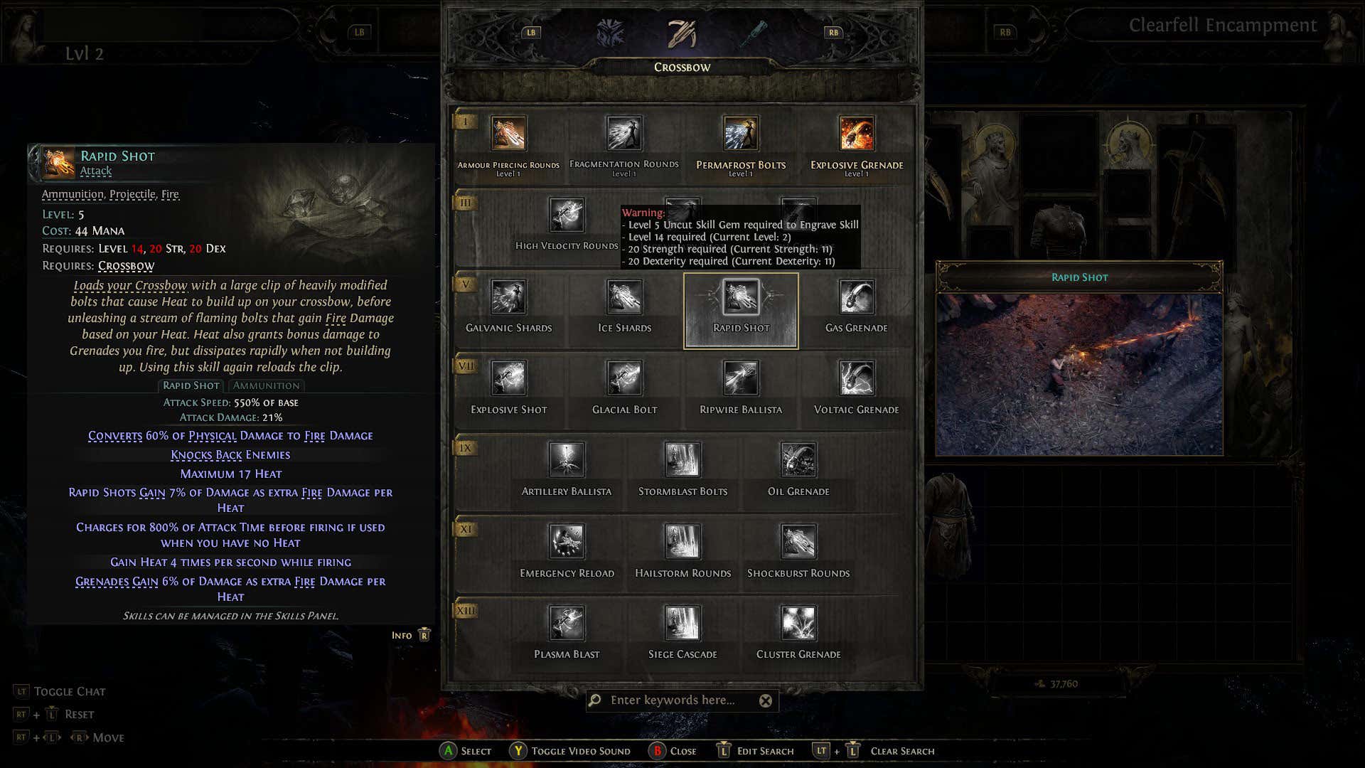 Screenshot showing Mercenary's Rapid Shot skill in Path of Exile 2.